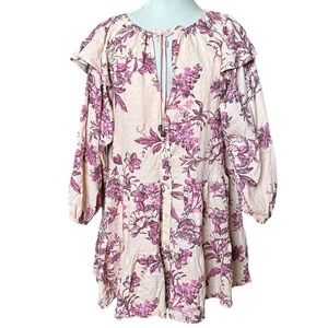 NWT FREE PEOPLE Sunbaked Floral Swing Minidress in Peach Combo Size XS